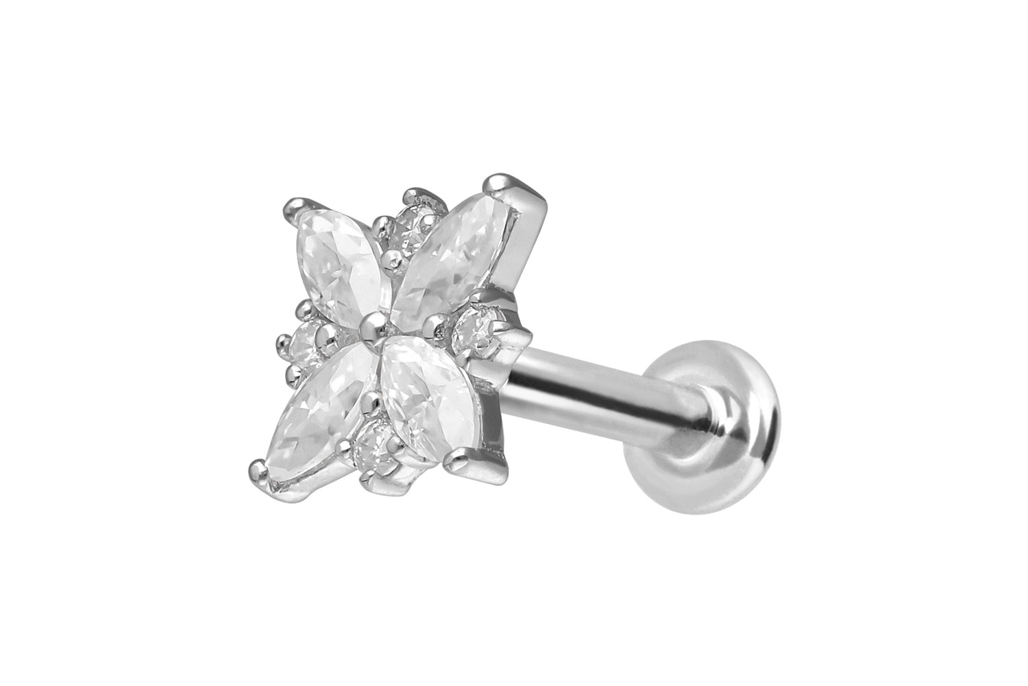 14 Karat Gold Labret Piercing mit Innengewinde MOISSANIT-BLUME
